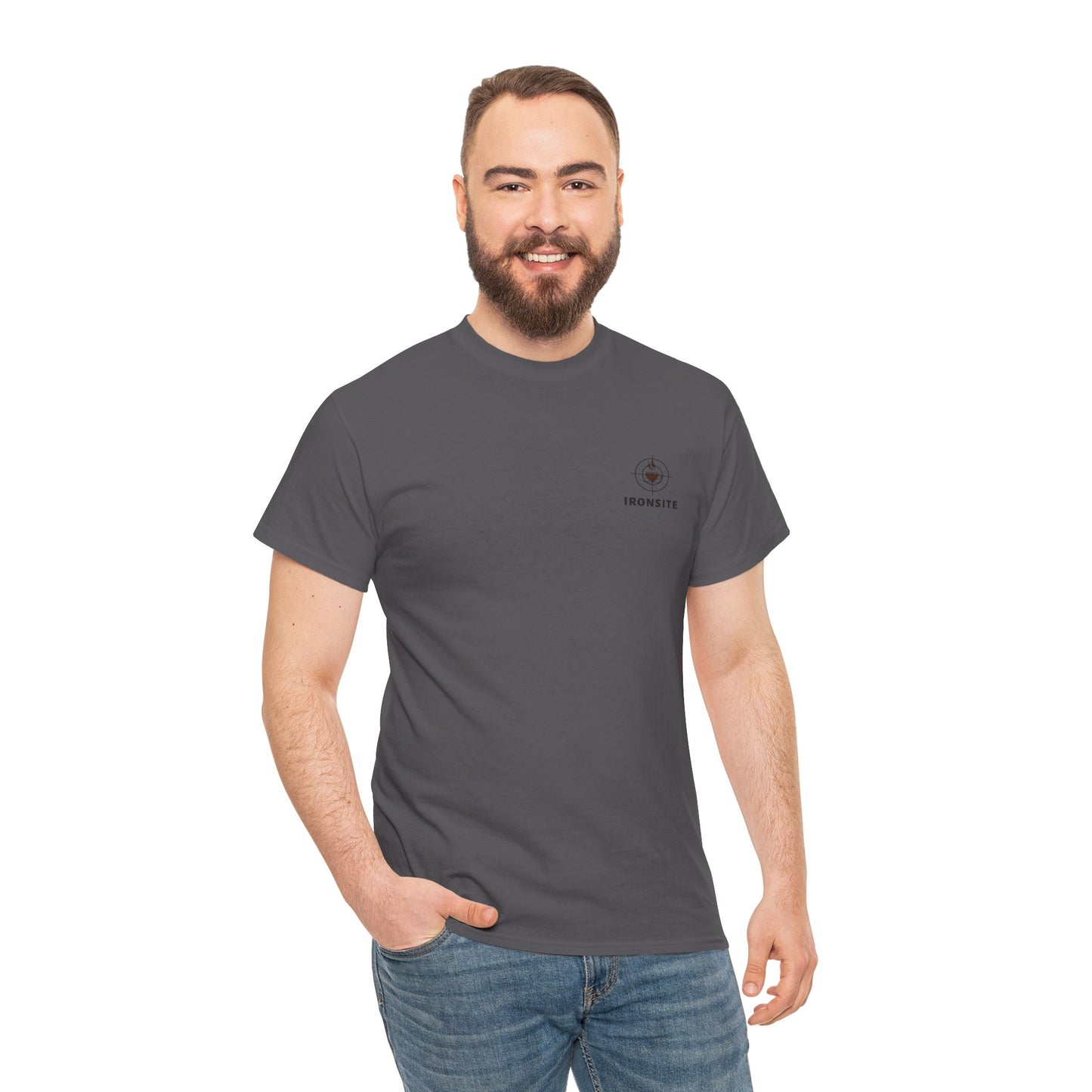 Unisex Heavy Cotton Tee with Ironsite Coffee Design | Casual Comfort, Gift for Coffee Lovers, Everyday Style, Perfect for Any Occasion