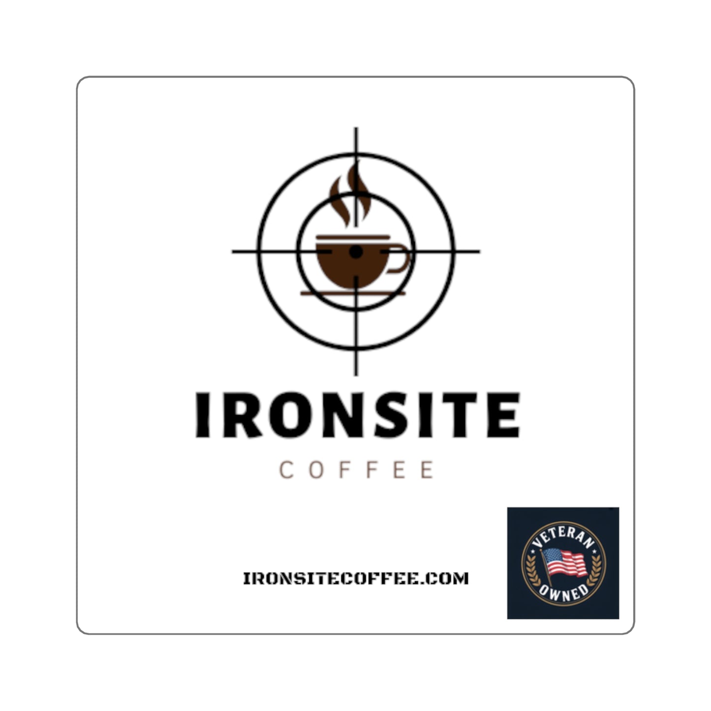 Veteran-Owned Coffee Square Stickers, Ideal for Mugs, Laptop Decor, Ironsite Coffee, Gift for Coffee Lovers, Unique Wall Art