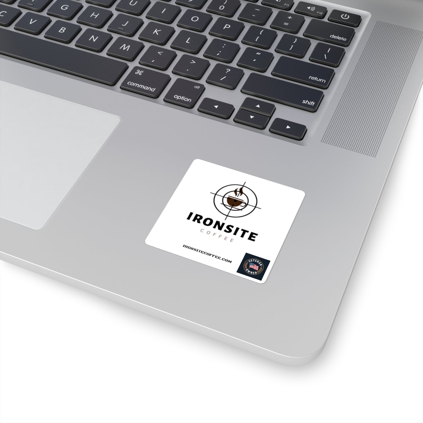 Veteran-Owned Coffee Square Stickers, Ideal for Mugs, Laptop Decor,  Ironsite Coffee, Gift for Coffee Lovers, Unique Wall Art